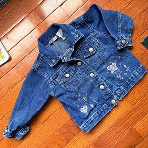 Vintage Faded Glory Spring Embroidered Heart and Butterfly Denim Jacket, 24m